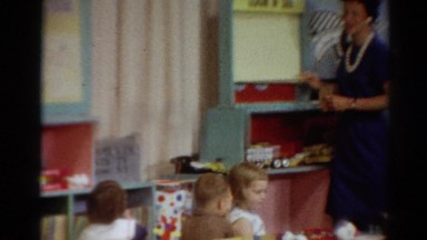 1964: kindergarten teacher teaching kids small nursery CALIFORNIA