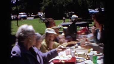 1964: outdoor party walking garden play enjoyment talking family CALIFORNIA