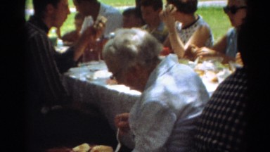 1964: outdoor party walking garden play enjoyment talking family CALIFORNIA