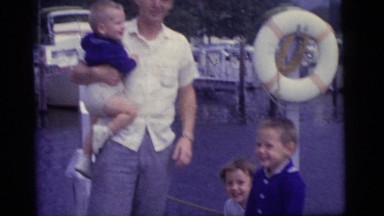 1965: Family Scene Kids Father Outing Water Boat Flow Camden, New Jersey