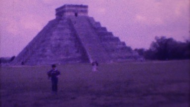1973: visitors at ancient mexican pyramid on a cloudy day MEXICO
