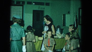 1966: girl scouts milling around after a ceremony CALIFORNIA