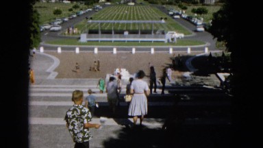 1966: view of a citadel with visitors exploring the vast grounds CALIFORNIA