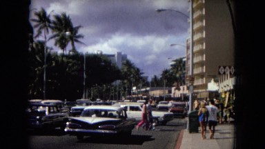 1967: hotel row in a coastal area on a beautiful day HAWAII
