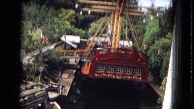 1967: moored boat and mast in the woods DISNEYLAND, CALIFORNIA