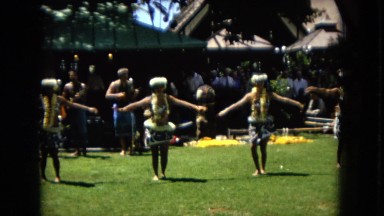 1967: women doing a hula dance in a tropical setting DISNEYLAND, CALIFORNIA