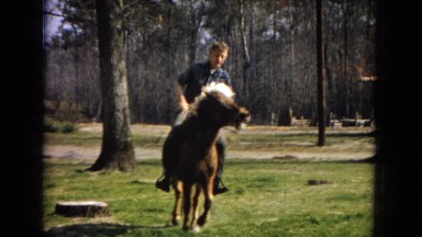 1967: a handsome young man in a plaid shirt riding a small horse or pony ARIZONA