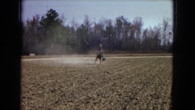 1967: a young man is riding a horse across a freshly plowed field