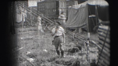 1948: carnival or circus people milling about a camp full of tents NEW YORK