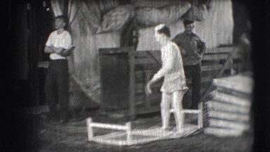 1948: a beautiful lady is going out of the tent on a horse cart NEW YORK