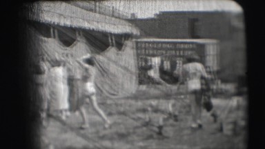 1948: some women entering a tent erected in the open ground NEW YORK