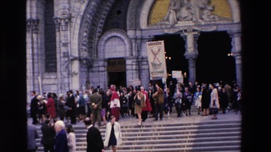 1969: people exiting a beautiful, ornate catholic church and gathering