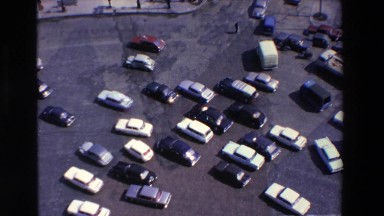 1969: cars are driving top view LOURDES, FRANCE