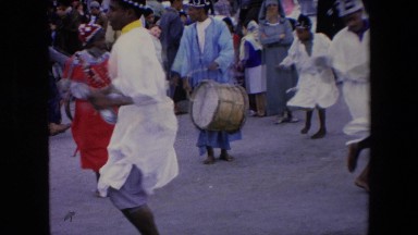 1971: african festival with people dancing on the street ALGERIA