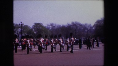 1969: people on the street at the street on uniforms with trumps