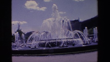 1967: A Fountain Zoom In Water Pouring Top Bottom Through Madrid Spain