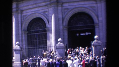 1967: A Large Crowd in Front of the Entrance of a Magnificent Building MADRID