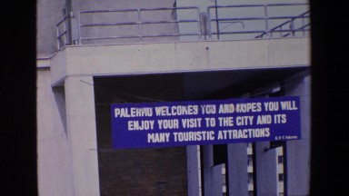 1967: A Blue and White Sign Welcoming Visitors to Palermo and Its Attractions