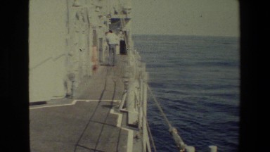 1981: ship resting upon deep ocean waters. SAN DIEGO NAVAL BASE