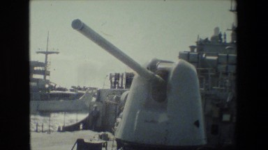 1981: navy sailors working on the main deck of a navy ship. SAN DIEGO NAVAL BASE