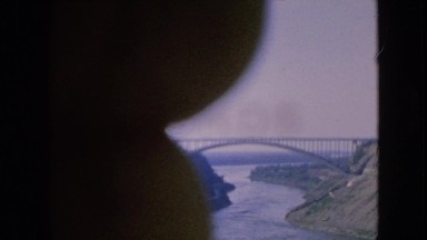1964: half view of a large bridge over a winding river NIAGRA FALLS NEW YORK