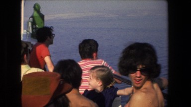 1972: american israeli windy boat trip past mountains with children