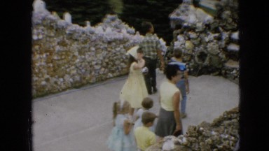 1967: children visiting place looking sculptures architecture