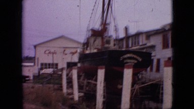 1968: the yard of a ship factory with one boat under construction MISSOURI