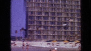 1968: the family having a fun time on the beach next to the hotel. MISSOURI