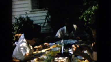 1957: outdoor picnic people feasting together happy friends PENNSYLVANIA