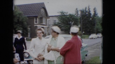 1957: ladies attending church on sunday in town wearing fancy hats PENNSYLVANIA