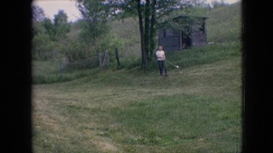 1964: boy walking his dogs in the field. PHILADELPHIA PENNSYLVANIA