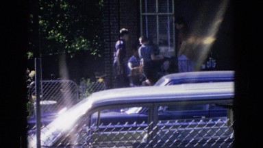 1965: outdoor scene children talking to an adult viewed from far NEW JERSEY
