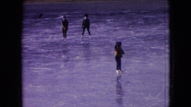 1966: children ice skating, cold enjoying, winter time
