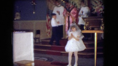 1966: girls boys church pray candle white dress altar OHIO