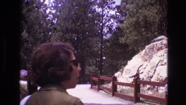 1974: tourists walking around in a national forest. SOUTH DAKOTA