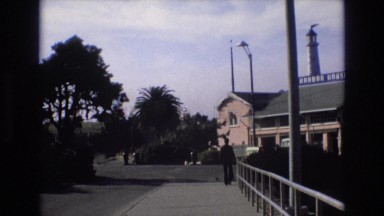 1965: person taking a walk on the street and sidewalk. CENTRAL COAST CALIFORNIA