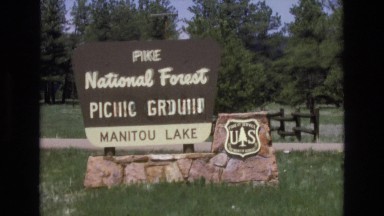 1966: a brown sign greets visitors to a national forest LAKE TAHOE NEVADA