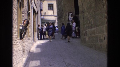 1969: a group of people come from to church or meeting. SPAIN