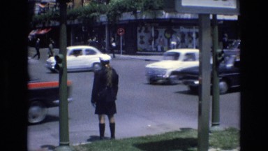 1969: busy intersection with a person waiting to cross SPAIN