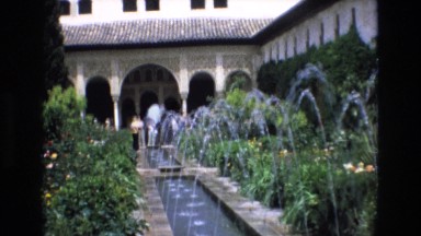 1969: beautiful fountains in the flower garden. SPAIN