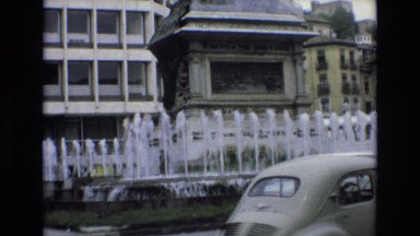 1969: square with cars, busy street, vintage clip
