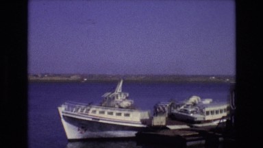 1972: White Painted Large Barge Anchored at Jetty to Carry Vehicles