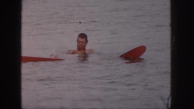 1961: man deep sea swimming wings enjoying boat sailing amazing experience