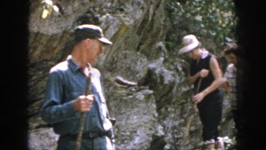 1958: hikers on a woodland trail being cautioned about poison ivy. DAYTON OHIO