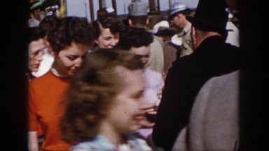 1958: a large crowd of various people walking about each other VIRGINIA
