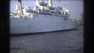 1975: the huge boat sailing towards the city. BOSTON