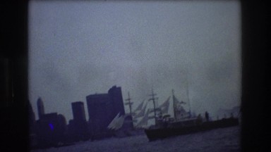 1976: ship sailing on the ocean. NEW YORK CITY