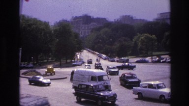1967: heavy traffic on a very busy city street and parking lot PARIS FRANCE