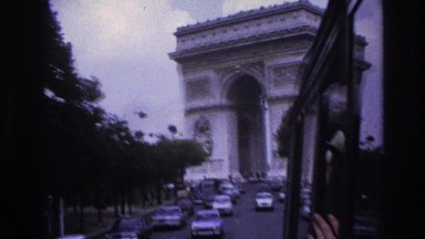 1967: a bus riding towards the gateway building on the road PARIS FRANCE